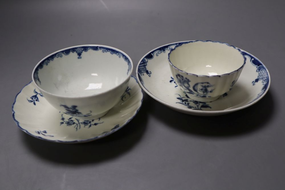A Worcester Gilliflower teabowl and saucer and a Mansfield teabowl and saucer, 13.5cm